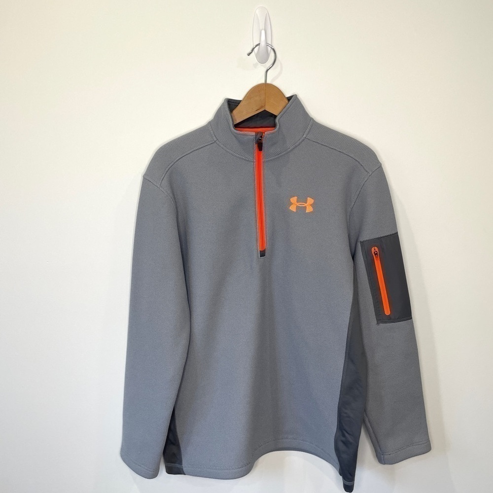 Under Armour Men's Loose Light Gray 3/4 Zip Thick Sweater